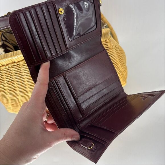 Etienne Aigner Brown and Tan hand Bag with Woven Wicker Texture with wallet - Picture 6 of 16